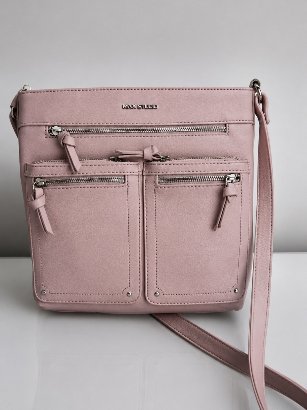 Max Studio Dusty Pink Crossbody Bag with Front Zip Pockets